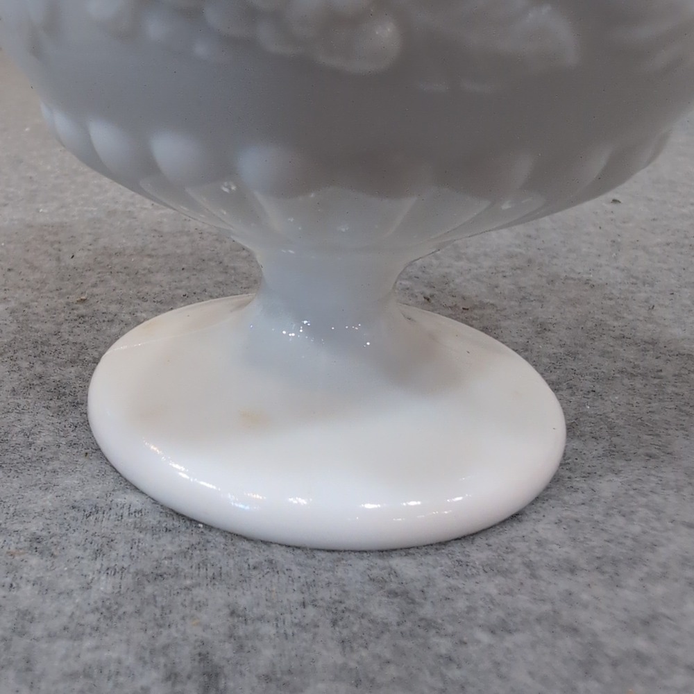 Vintage White Milk Glass Harvest Fruit Embossed Pedestal Candy Dish with Lid - Picture 3 of 8
